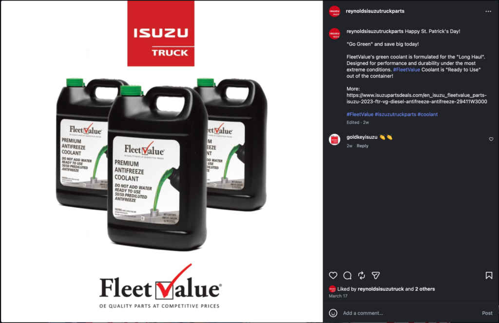 Reynolds Isuzu Truck Parts Social Creative and Post