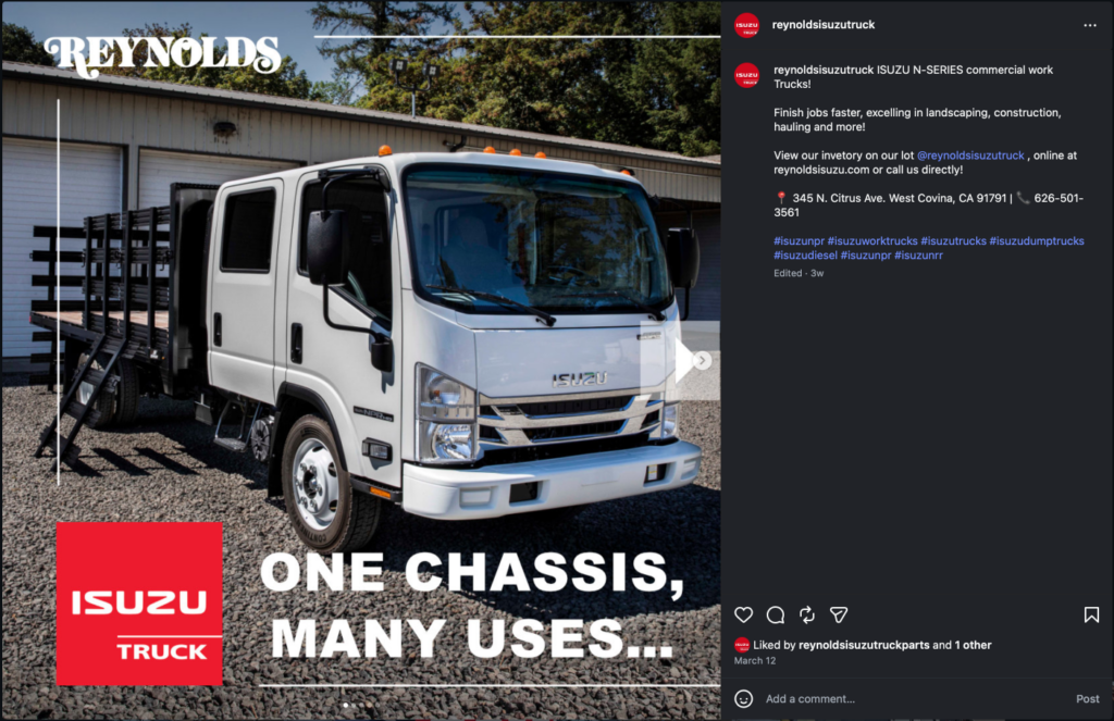 Reynolds Isuzu Truck Social Creative and Post