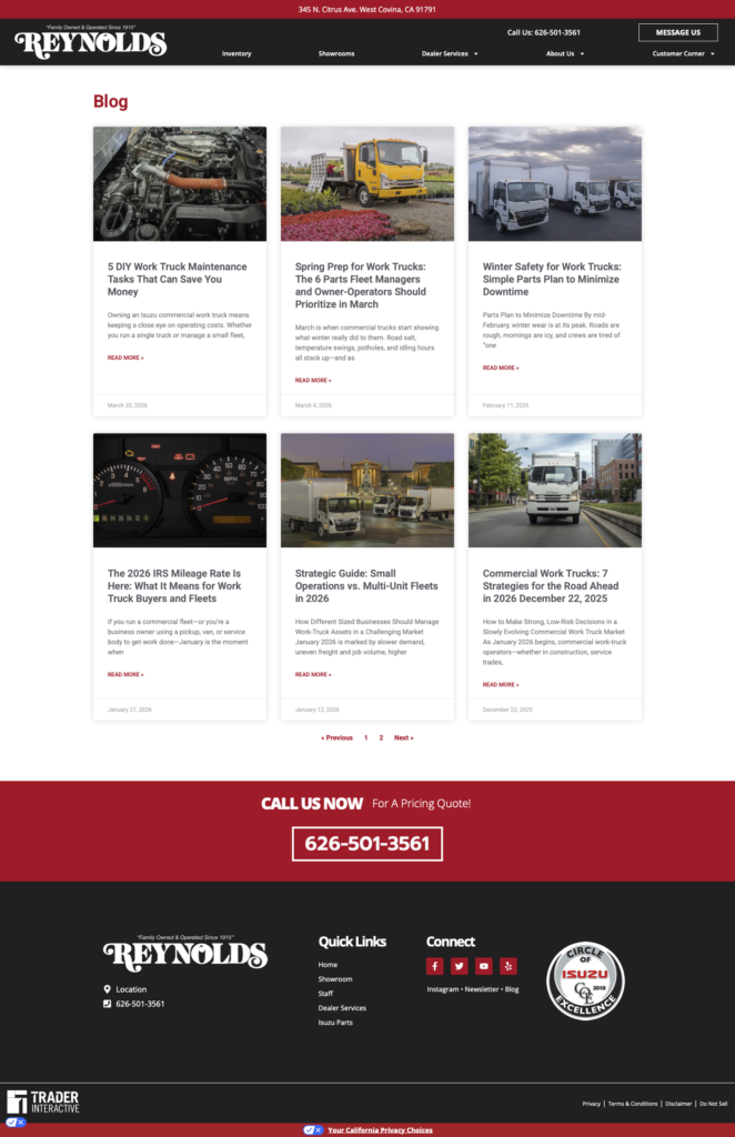 Reynolds Isuzu Truck Website Blog (WordPress)